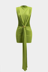 Metal Decor Ruched Sleeveless Mini Dress