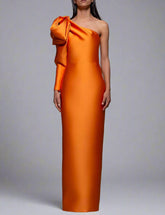 One-shoulder column dress with oversized bow – SOLARA