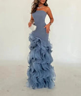 Strapless mermaid dress with layered organza ruffles – SKYLA