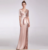 satin wrap dress with sequin panel and side slit - AURORA