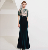 velvet mermaid dress with embroidered lace bodice - EMERALD