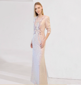 sequin column dress with 3D floral embroidery - CELESTE