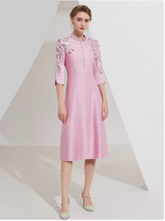 high-neck midi dress with sequin embroidered sleeves - BLOSSOM