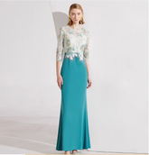 embroidered sheath dress with illusion floral bodice – AYLA