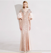 sequin panel gown with puff sleeves - SEREIA