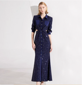 sequined shirt dress with side cutouts and button-down front – STELLA