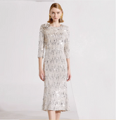 sequin midi dress with back cutout and floral applique – NURA