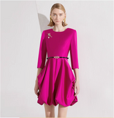 balloon hem mini dress with 3/4 sleeves and pin detail – FAYE