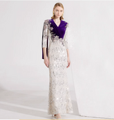 sequin mermaid dress with velvet shoulder cape - MAISA