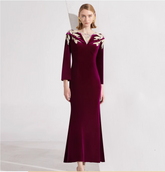 velvet gown with embroidered illusion neckline – AMARANTA