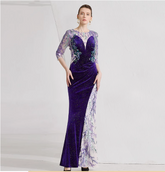 illusion velvet gown with embroidered tulle panels – VIOLET MUSE