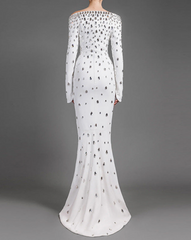 Off-shoulder embellished column dress with long sleeves - Wesfy
