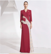 asymmetric peplum gown with brooch and sequin panel – RUBY POISE