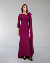 floral shoulder gown with chiffon drape – Zionna