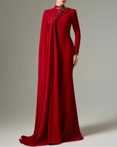 High-neck column dress with embellished draped detail – SUBY