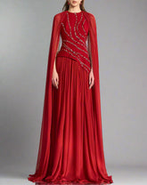 Embroidered draped gown with sheer cape – Levinity