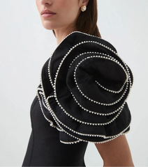 midi fit-and-flare dress with pearl-embellished ruffle sleeves – RH
