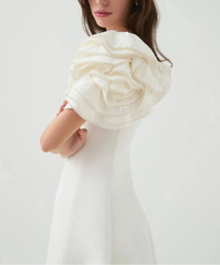 midi fit-and-flare dress with pearl-embellished ruffle sleeves – RH