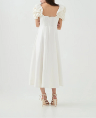 midi fit-and-flare dress with pearl-embellished ruffle sleeves – RH