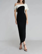 Off-shoulder column dress with draped sleeves - Rethabel