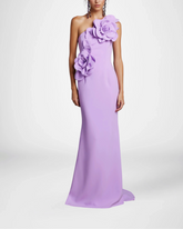 One-shoulder column dress with oversized floral appliqués – LOLIA