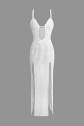 Textured Cut Out Slit Cami Maxi Dress