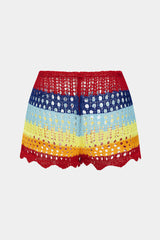 Contrast Knit Hollow Out Drawstring Shorts