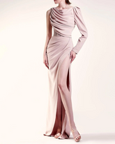 Draped long-sleeve gown with high slit - Lesidi