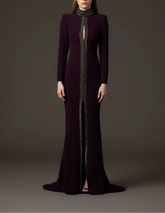 long-sleeve column dress with crystal-trimmed front slit – VIOLETTA