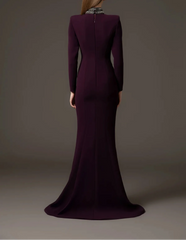 long-sleeve column dress with crystal-trimmed front slit – VIOLETTA