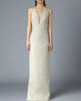 Halter-neck column dress with crystal embellishments – AUMUZA