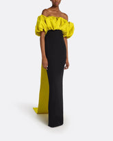 Off-shoulder column dress with voluminous ruffle bodice – ZENITH