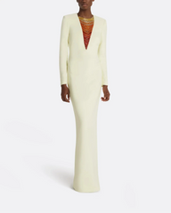 long-sleeve column dress with ombré sequin illusion panel – SOLANA