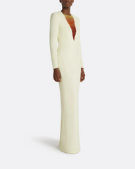 long-sleeve column dress with ombré sequin illusion panel – SOLANA