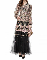 sheer embroidered tulle gown with floral motifs – Fikwesd