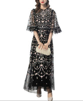 embroidered tulle gown with sheer sleeves – ESMEE