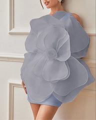 One-shoulder organza mini dress with oversized 3D flower – Barwu