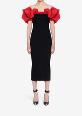 off-shoulder midi dress with red ruffle sleeves – Floqere