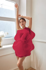 One-shoulder organza mini dress with oversized 3D flower – Barwu