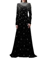Long sleeve velvet gown with pearl cascade - Sinmu