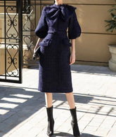 tweed midi dress with bow collar – Eriella