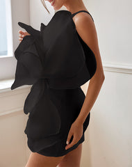 One-shoulder organza mini dress with oversized 3D flower – Barwu