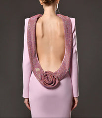 long sleeve mermaid dress with embellished high neckline – LILIA