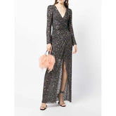 sequin wrap gown with thigh-high slit – Sumona