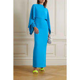 cape-overlay column gown in turquoise – Sumitra