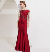 embroidered mermaid gown with sequin sleeves and sculpted ruffle – CELINE