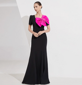 short-sleeve mermaid gown with oversized pink bow – NOIR FLAIR