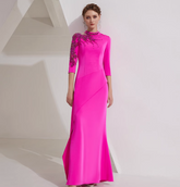 asymmetric column dress with embellished shoulder - AZALEA