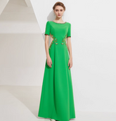 short sleeve A-line dress with crystal leaf appliqué - IVY