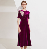 velvet midi dress with floral bead embroidery – AURORA